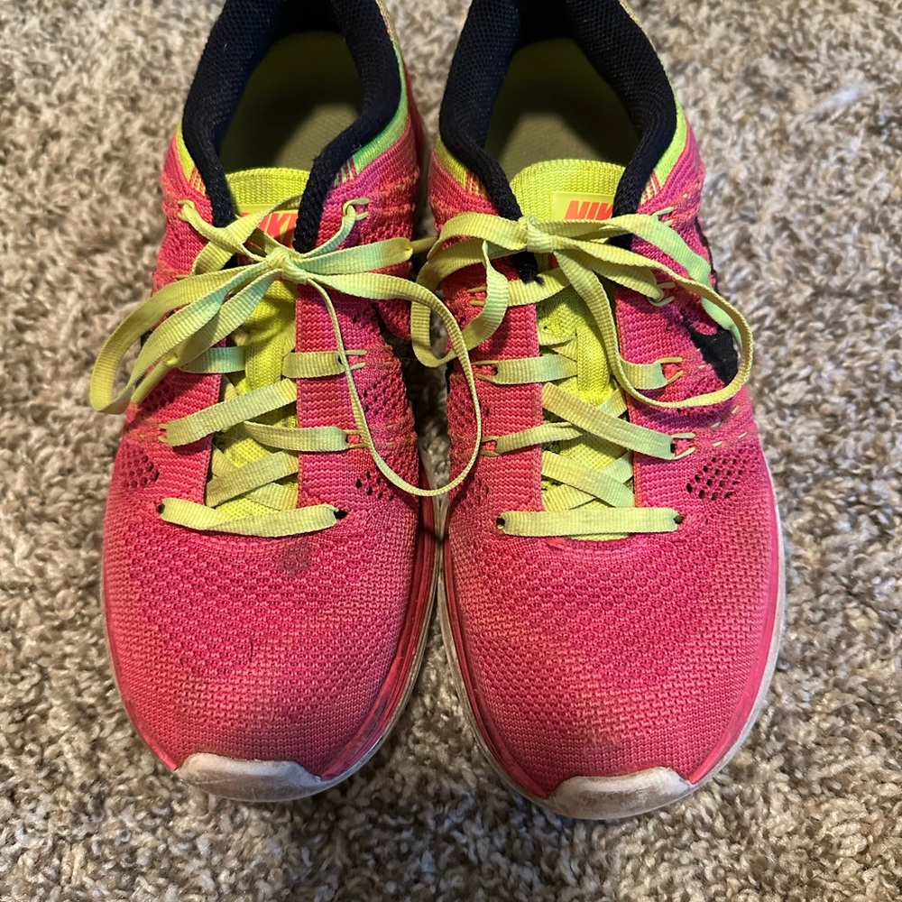 Nike Flyknit One Lunarlon  Pink Green Neon Women’s Running Shoe 554887-606 Sz 6